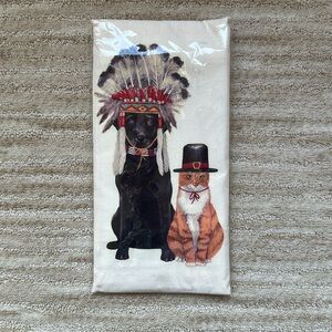 Mary Lake-Thompson Ltd. Indian Dog and Pilgrim Cat Flour Sack Dish Towel